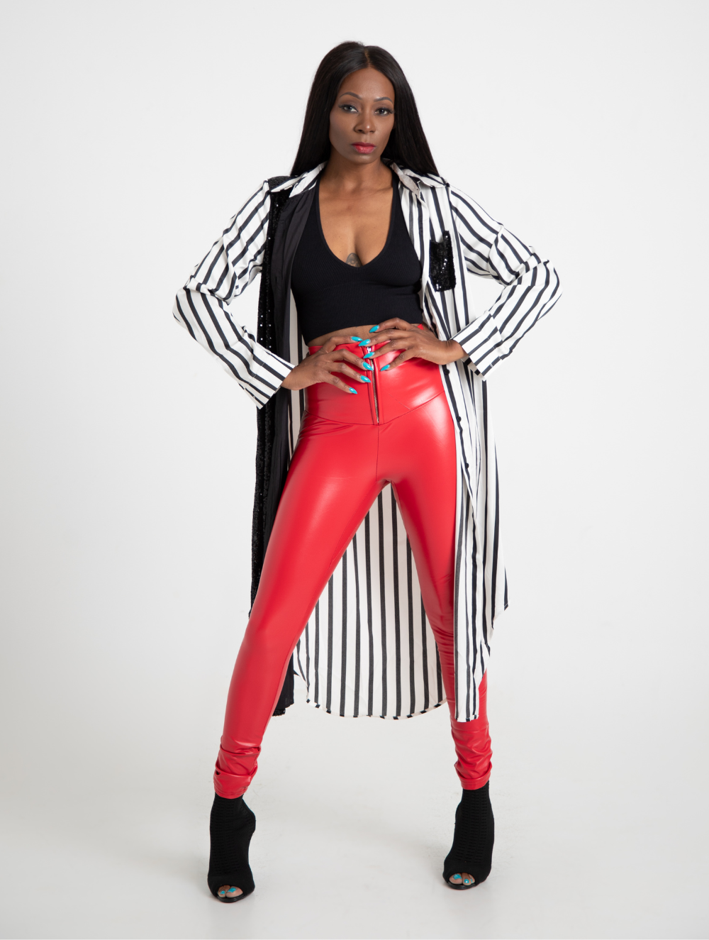 "Proceed With Caution" Red PU Leather Pants